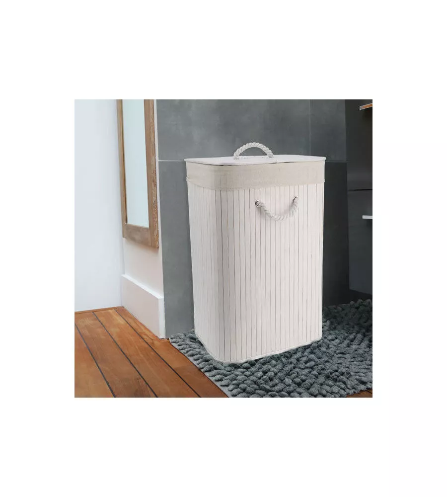 PORTA BIANCHERIA RETTANGOLARE IN BAMBOO - BIANCO.